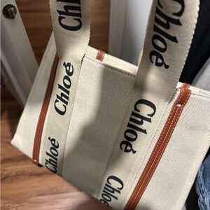 Cream and Tan Canvas Tote Bag